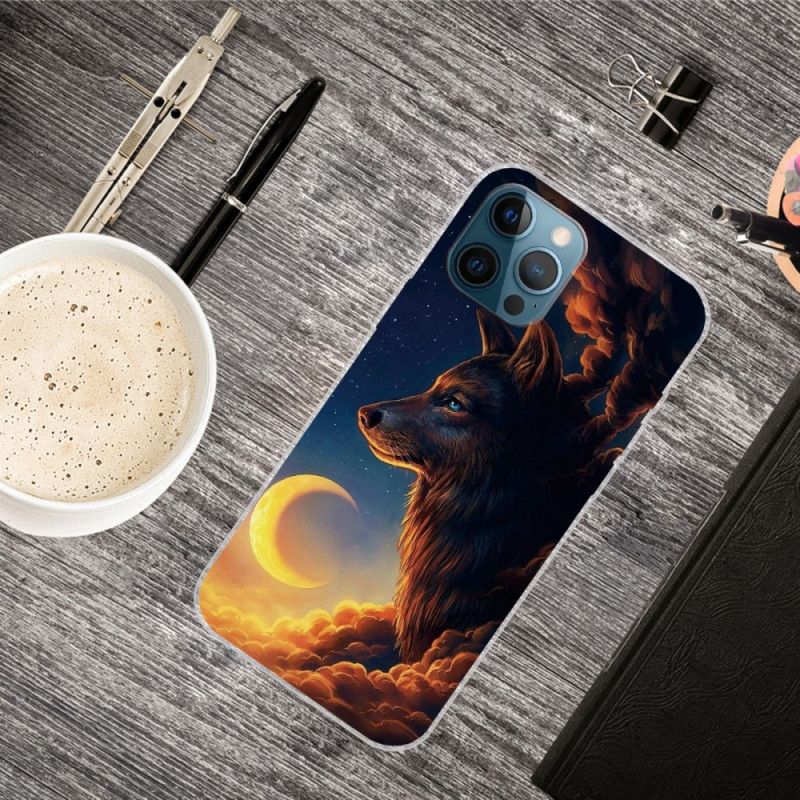 Hoesje voor iPhone 12 / 12 Pro Donkerblauw Zwart Flexibele Wolf