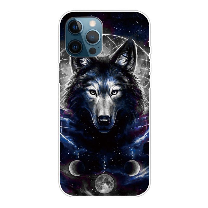 Hoesje voor iPhone 12 / 12 Pro Donkerblauw Zwart Flexibele Wolf