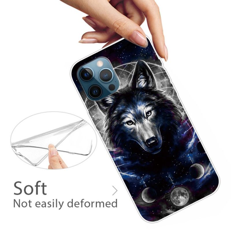 Hoesje voor iPhone 12 / 12 Pro Donkerblauw Zwart Flexibele Wolf