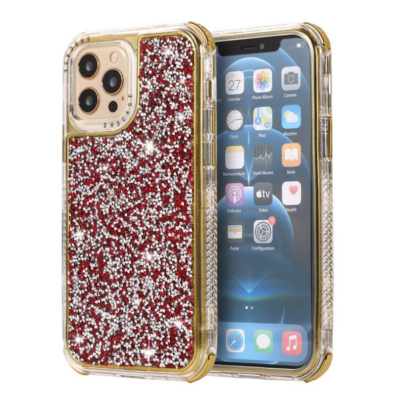 Hoesje voor iPhone 12 / 12 Pro Rood Grijs Sprankelende Glitter