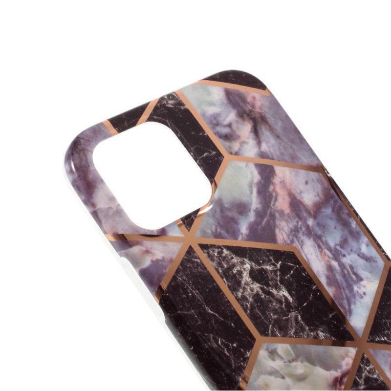 Hoesje voor iPhone 12 / 12 Pro Wit Zwart Geometrie Van Siliconenmarmer