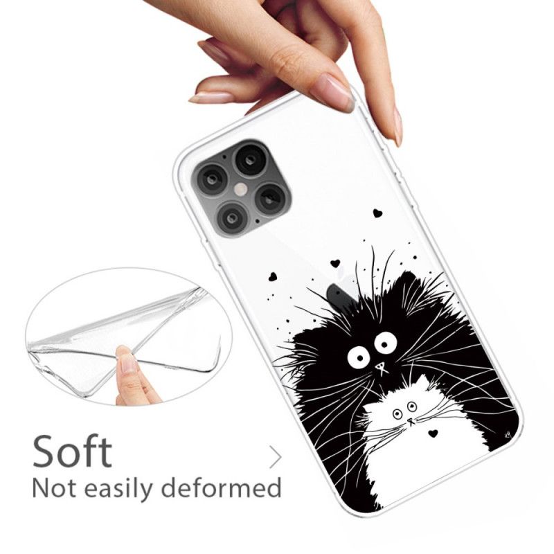 Hoesje voor iPhone 12 / 12 Pro Wit Zwart Let Op De Katten