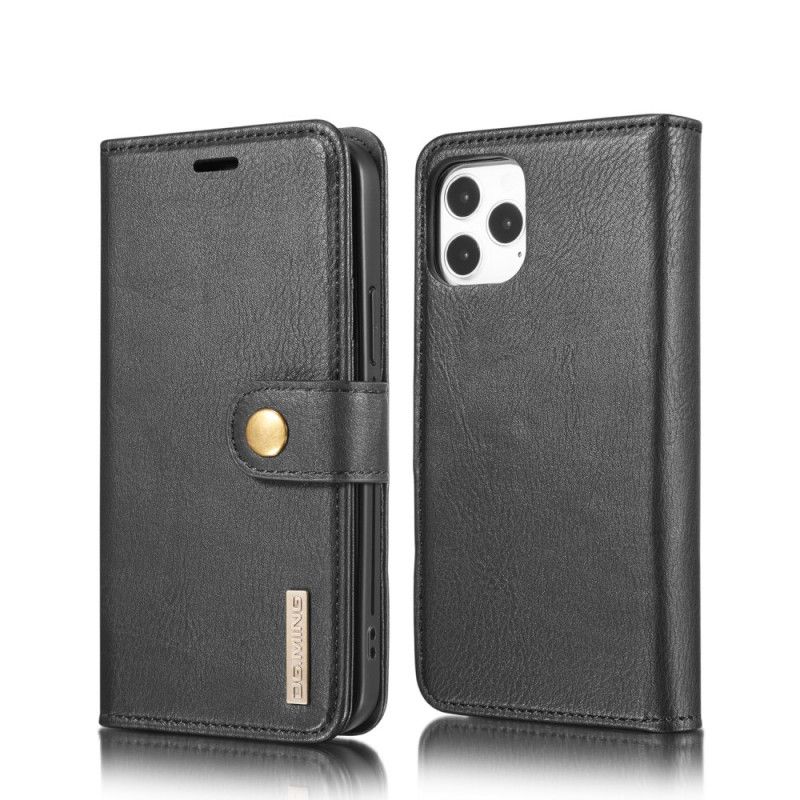 Leren Hoesje iPhone 12 / 12 Pro Grijs Zwart Telefoonhoesje Dg. Afneembare Case