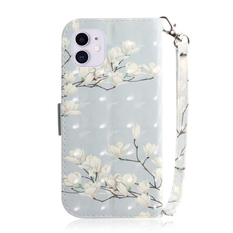 Leren Hoesje iPhone 12 / 12 Pro Groen Grijs Wilde Bloemen Met String