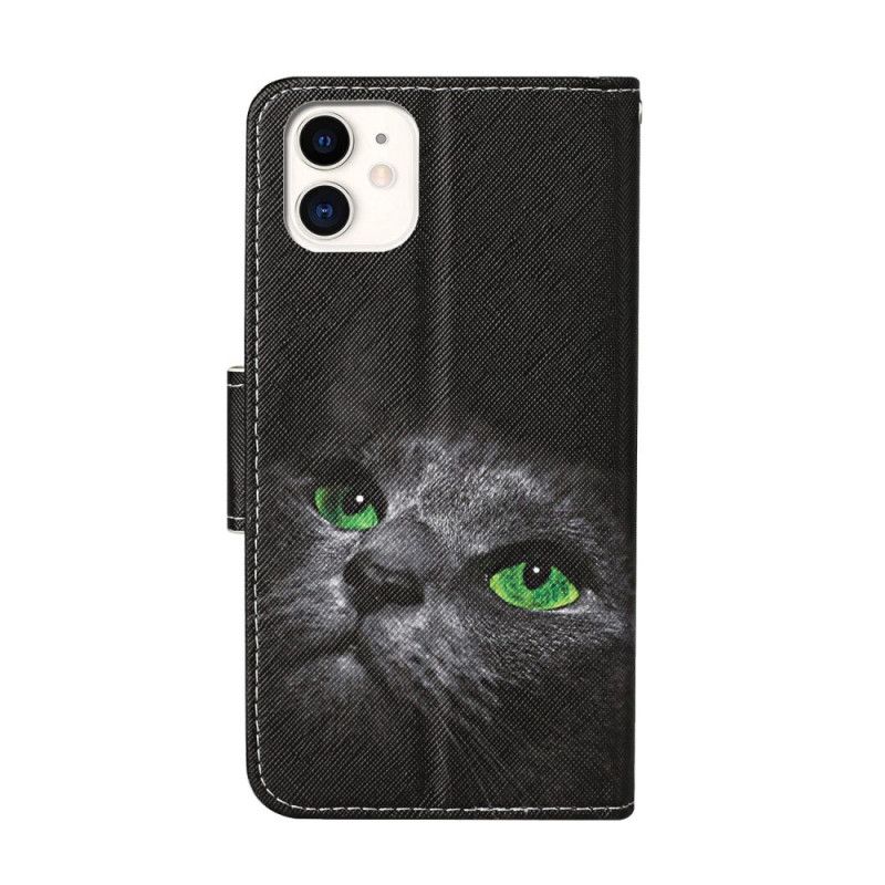 Leren Hoesje iPhone 12 / 12 Pro Groene Kattenogen Met String