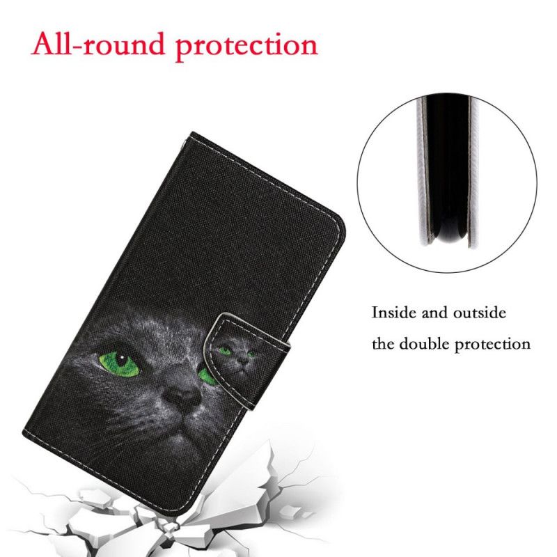 Leren Hoesje iPhone 12 / 12 Pro Groene Kattenogen Met String