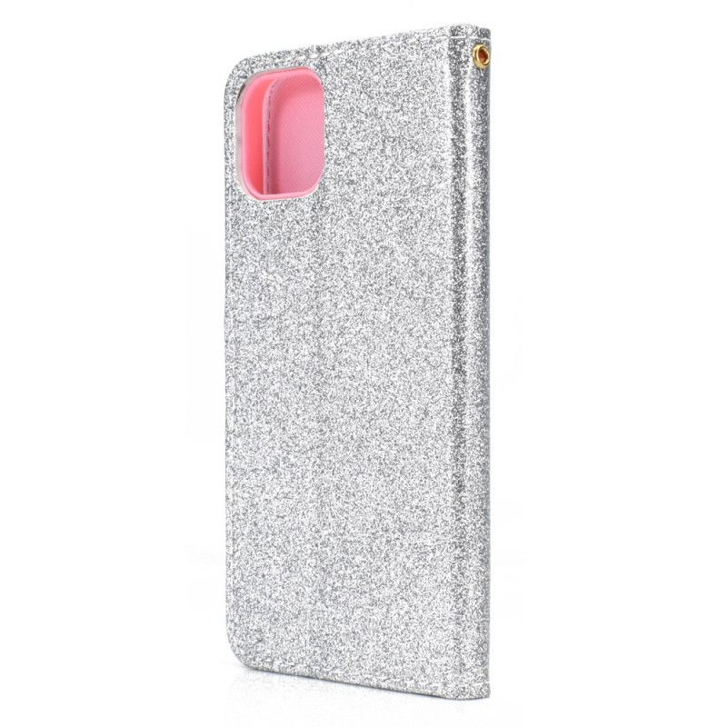 Leren Hoesje iPhone 12 / 12 Pro Rood Zwart Telefoonhoesje Pailletten