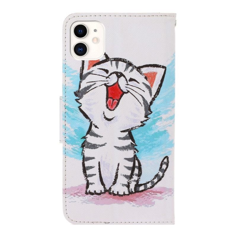 Leren Hoesje iPhone 12 / 12 Pro Telefoonhoesje Gekleurd Kitten Met String