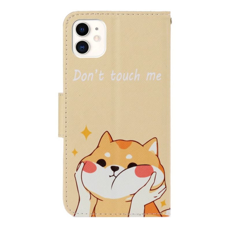 Leren Hoesje iPhone 12 / 12 Pro Telefoonhoesje Kat Raak Me Niet Aan Met String