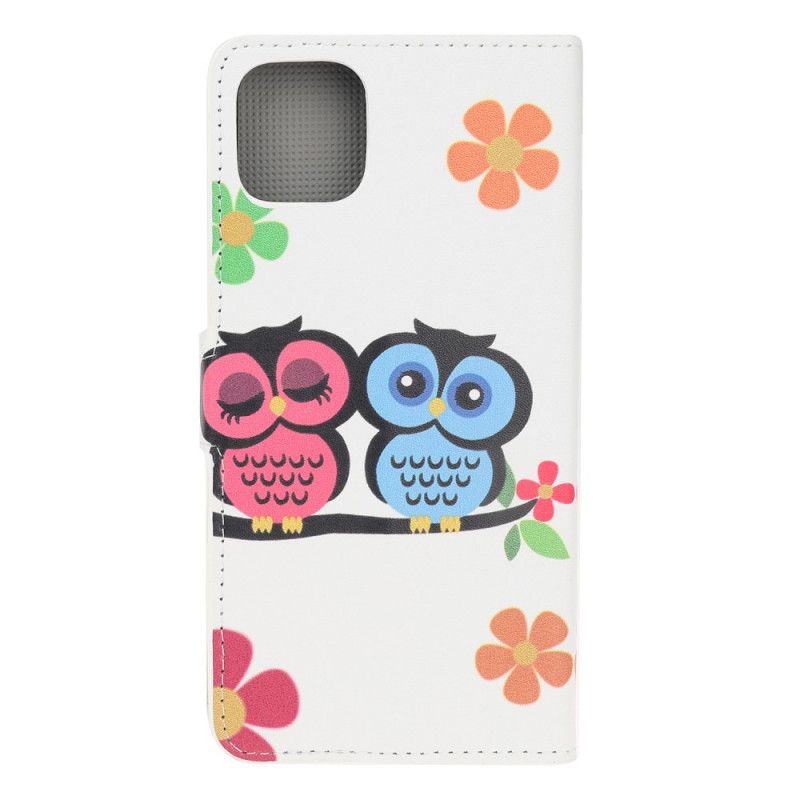 Leren Hoesje iPhone 12 / 12 Pro Telefoonhoesje Paar Uilen