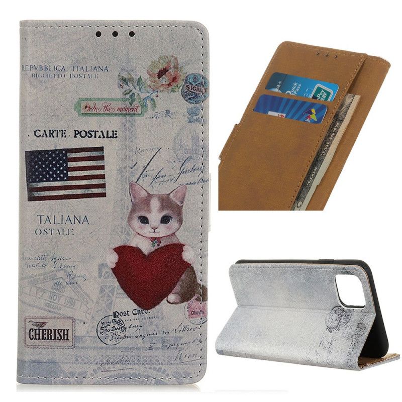 Leren Hoesje iPhone 12 / 12 Pro Telefoonhoesje Reizende Kat