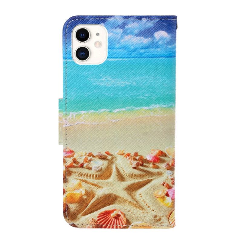 Leren Hoesje iPhone 12 / 12 Pro Telefoonhoesje Riem Strand