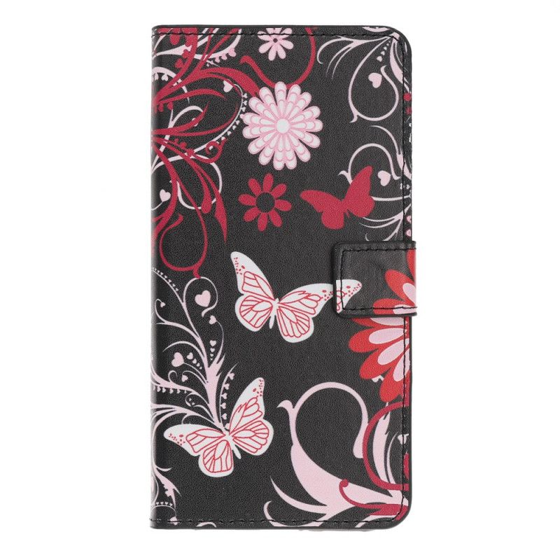 Leren Hoesje iPhone 12 / 12 Pro Wit Zwart Krankzinnige Vlinders