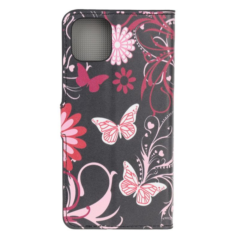 Leren Hoesje iPhone 12 / 12 Pro Wit Zwart Krankzinnige Vlinders