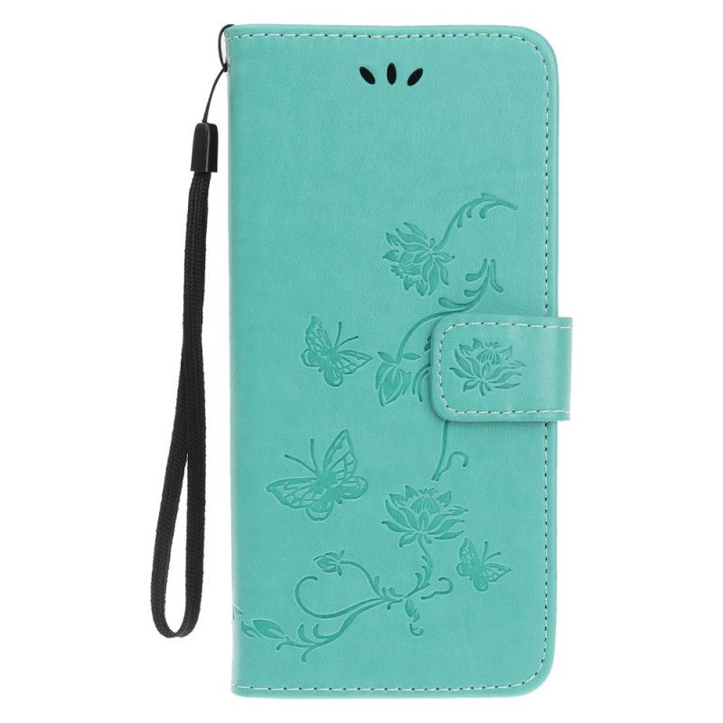 Leren Hoesje voor iPhone 12 / 12 Pro Grijs Zwart Gebloemde String