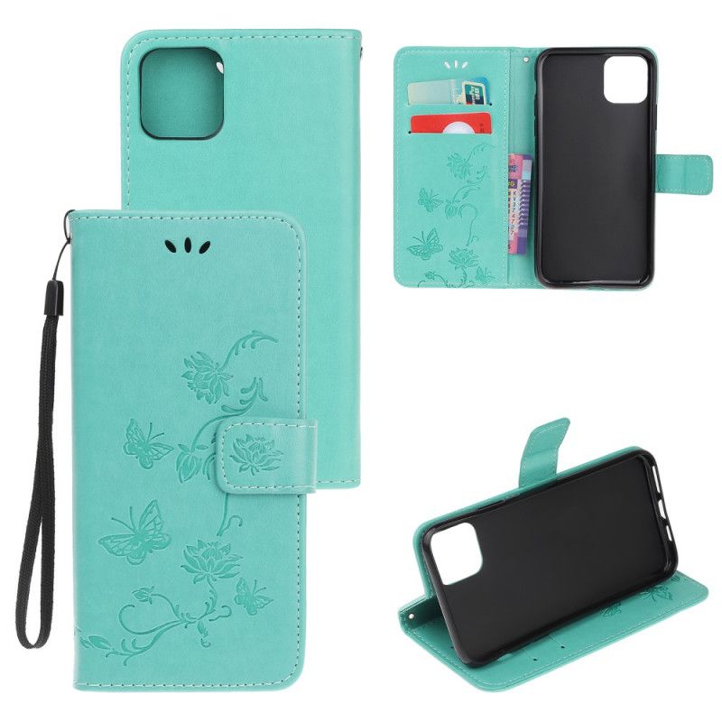 Leren Hoesje voor iPhone 12 / 12 Pro Grijs Zwart Gebloemde String