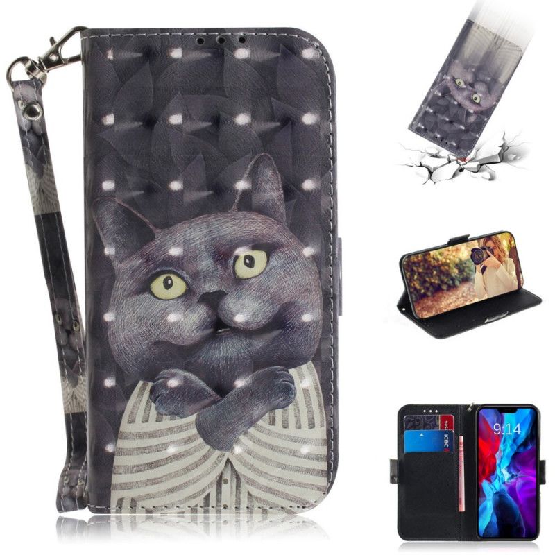 Leren Hoesje voor iPhone 12 / 12 Pro Grijze Kat Met String