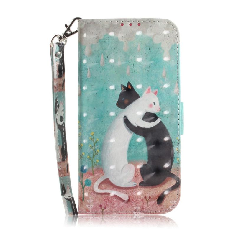 Leren Hoesje voor iPhone 12 / 12 Pro Kattenvriendjes Met String