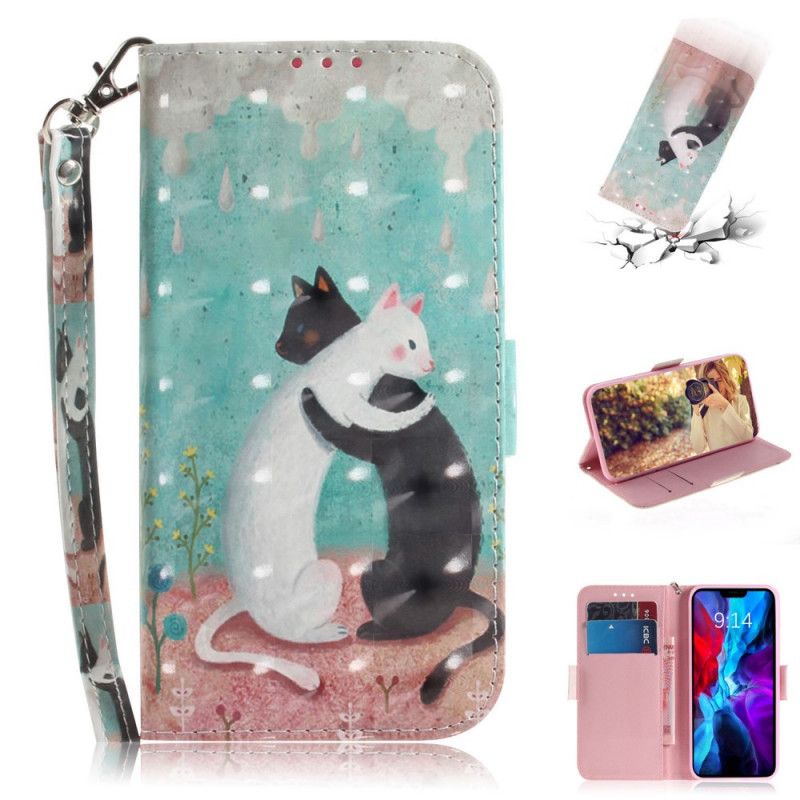 Leren Hoesje voor iPhone 12 / 12 Pro Kattenvriendjes Met String