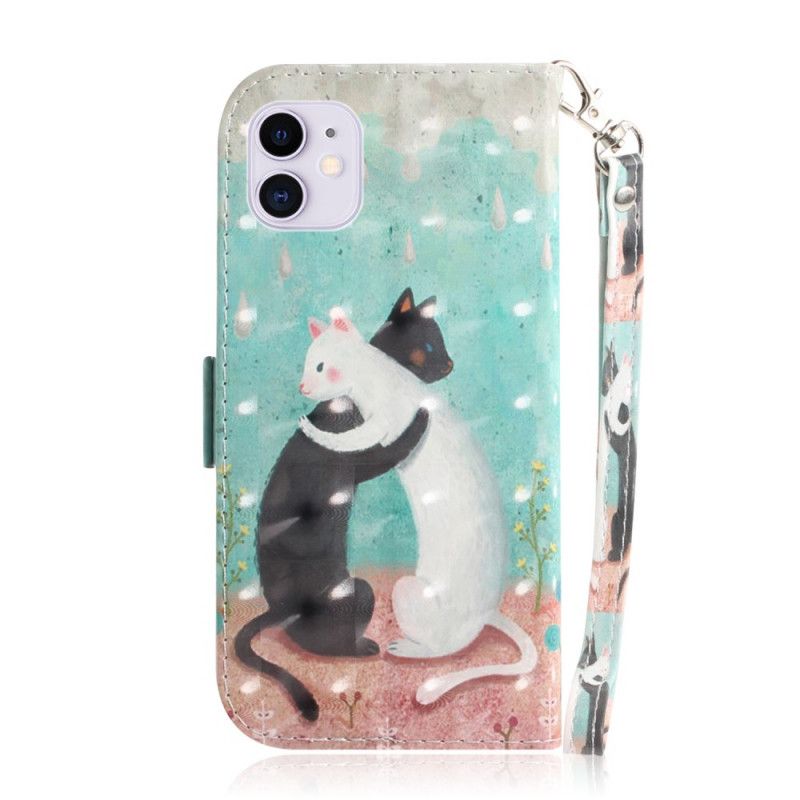 Leren Hoesje voor iPhone 12 / 12 Pro Kattenvriendjes Met String