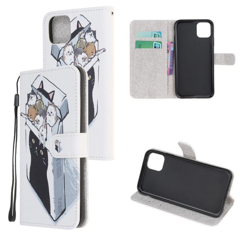 Leren Hoesje voor iPhone 12 / 12 Pro Levering Van String Katten