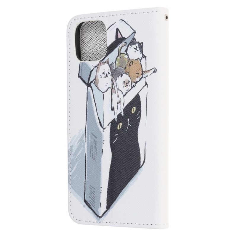 Leren Hoesje voor iPhone 12 / 12 Pro Levering Van String Katten