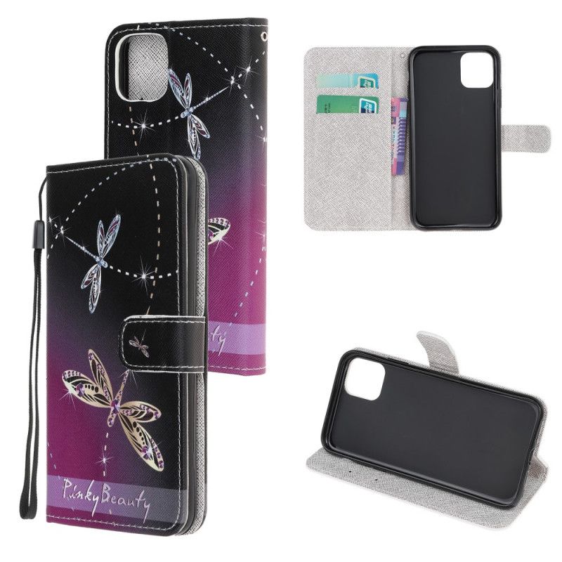 Leren Hoesje voor iPhone 12 / 12 Pro Libellen Met String