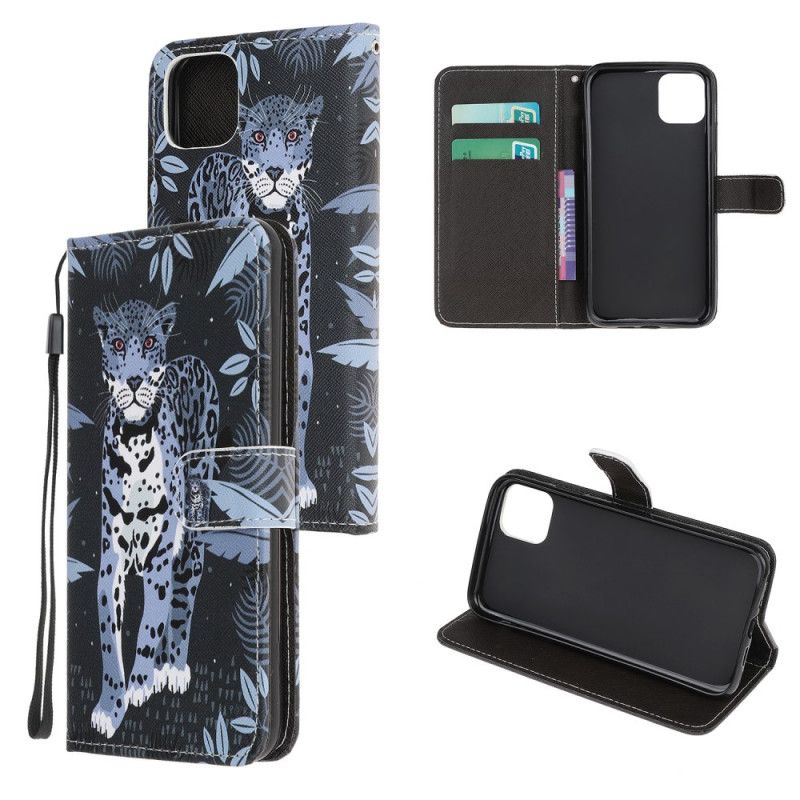 Leren Hoesje voor iPhone 12 / 12 Pro Luipaard Met String