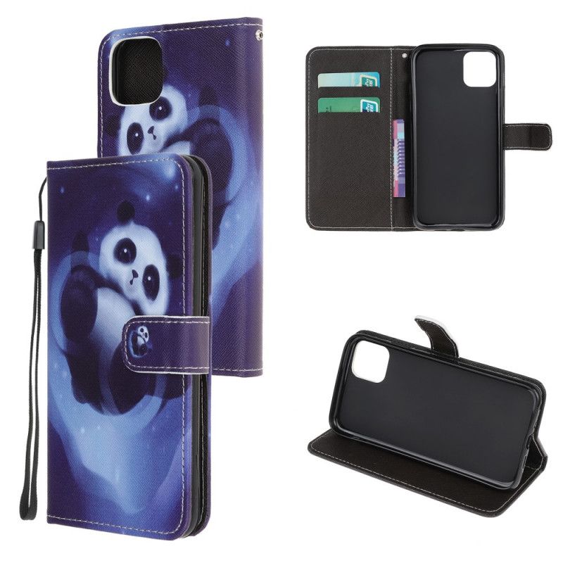 Leren Hoesje voor iPhone 12 / 12 Pro Pandaruimte Met String