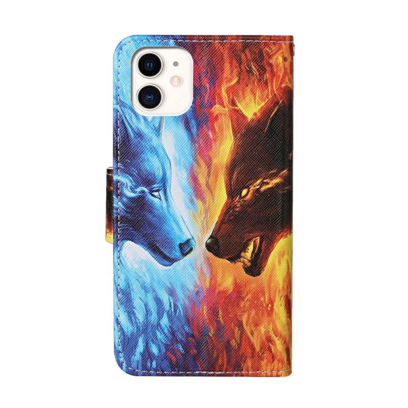 Leren Hoesje voor iPhone 12 / 12 Pro Wolvenoorlog Met String