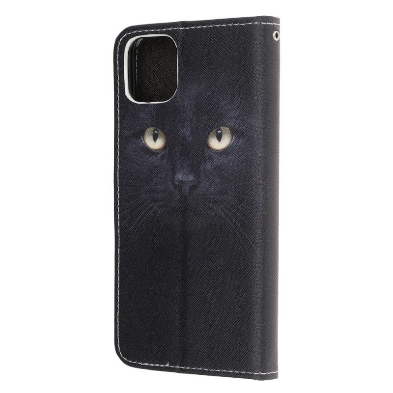 Leren Hoesje voor iPhone 12 / 12 Pro Zwarte Kattenogen Met String