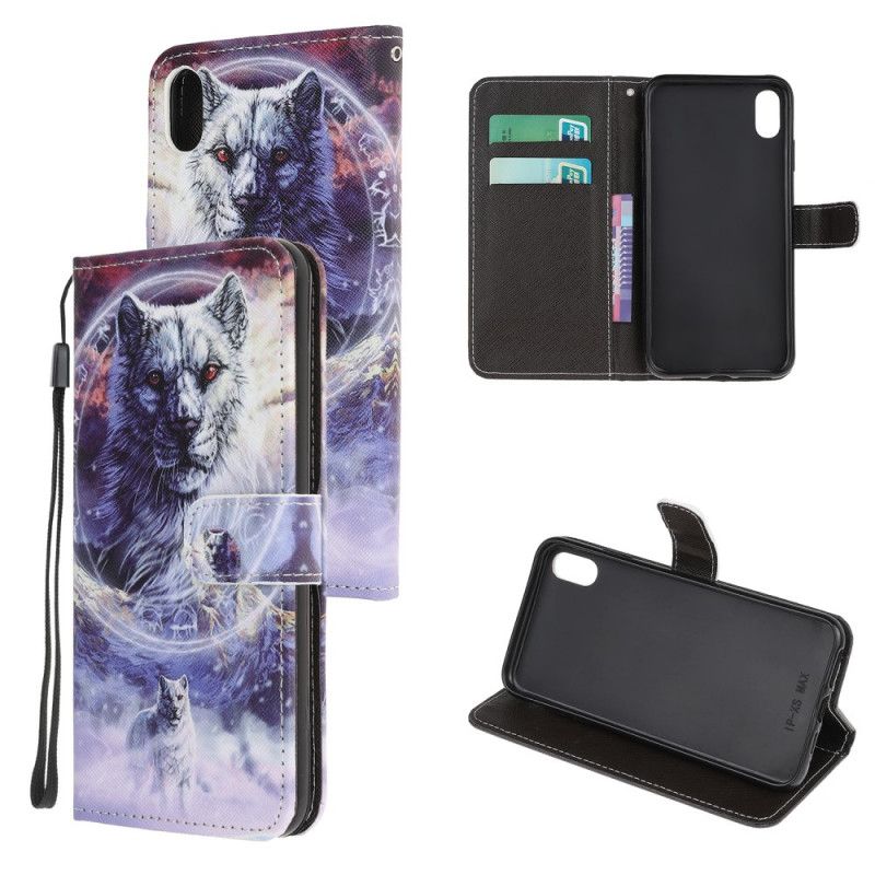 Bescherming Hoesje iPhone XR Telefoonhoesje Wolf In De Winter Met String