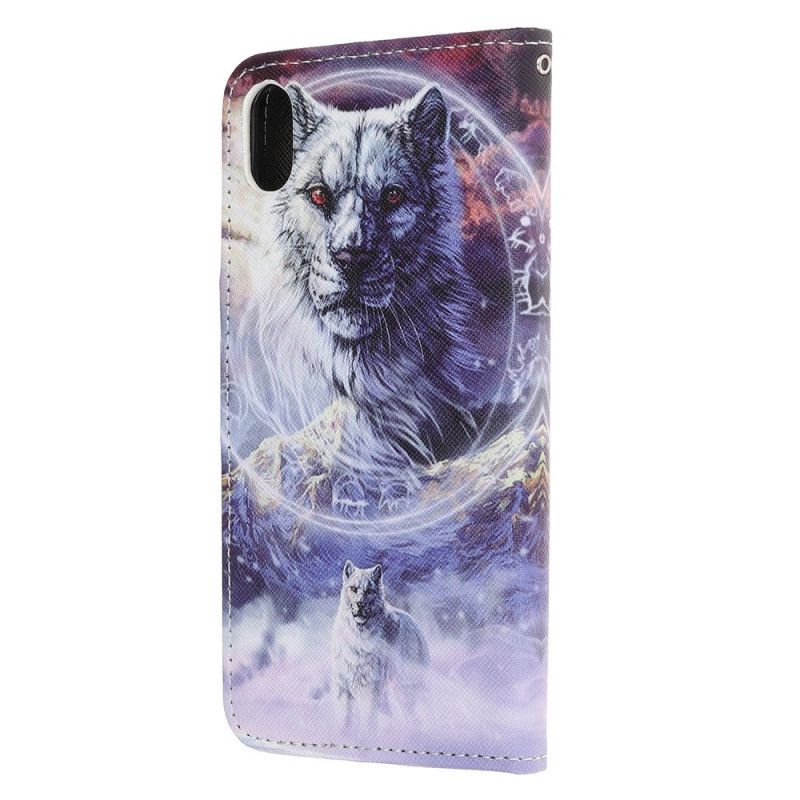 Bescherming Hoesje iPhone XR Telefoonhoesje Wolf In De Winter Met String