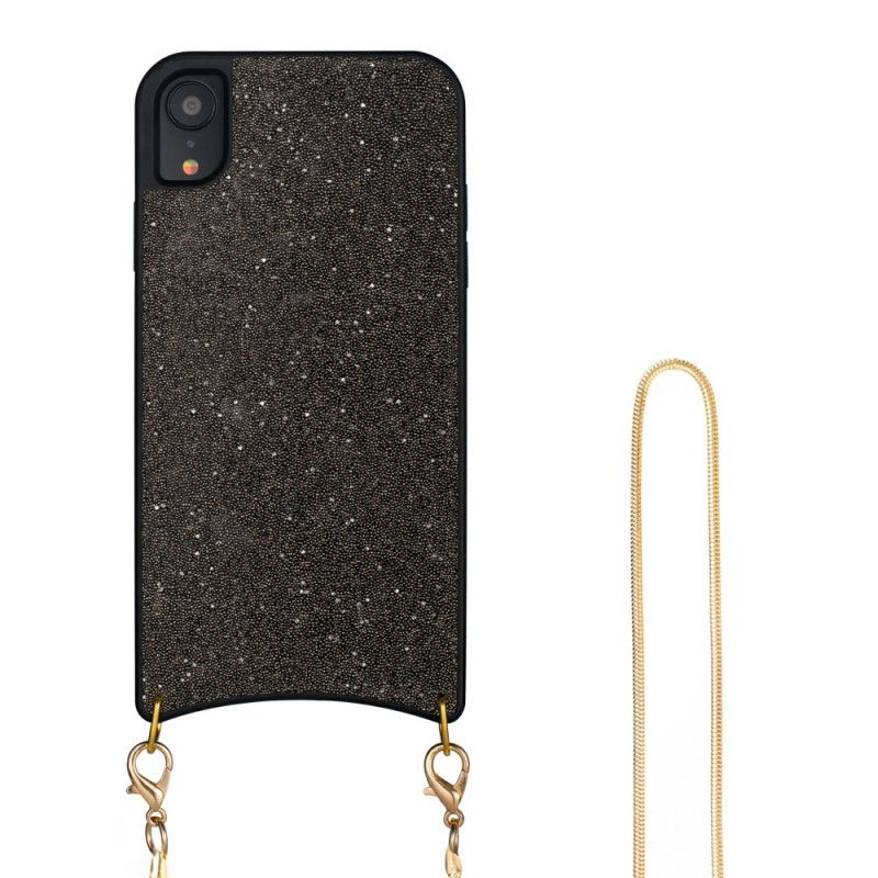 Case Hoesje iPhone XR Zilver Bruin Telefoonhoesje Pailletten Met Ketting