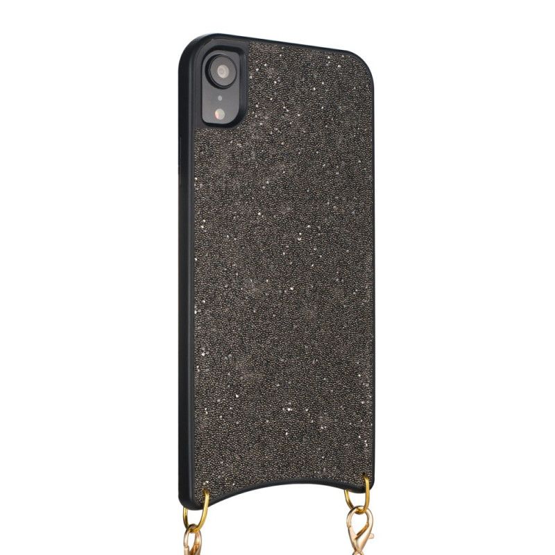 Case Hoesje iPhone XR Zilver Bruin Telefoonhoesje Pailletten Met Ketting