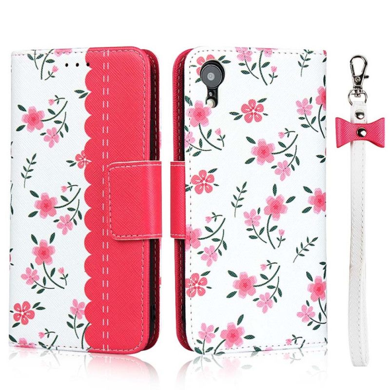 Cover Folio-hoesje iPhone XR Groen Magenta Telefoonhoesje String Roosjes