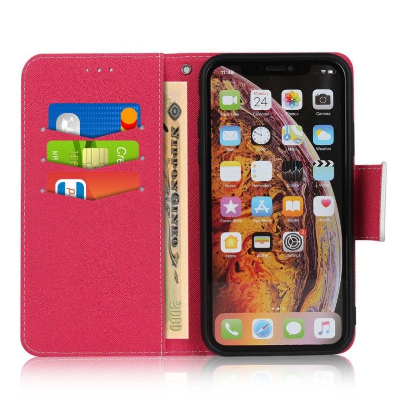 Cover Folio-hoesje iPhone XR Groen Magenta Telefoonhoesje String Roosjes