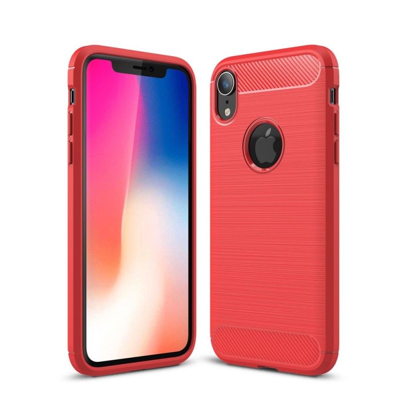 Cover Hoesje iPhone XR Grijs Zwart Telefoonhoesje Geborsteld Koolstofvezel