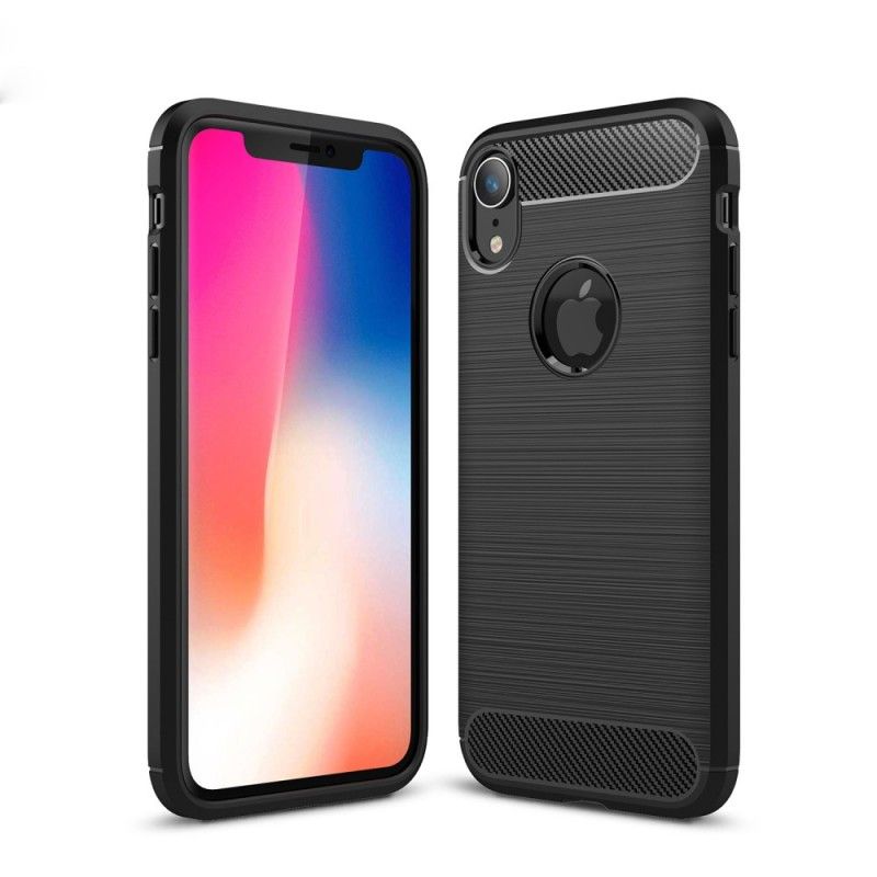 Cover Hoesje iPhone XR Grijs Zwart Telefoonhoesje Geborsteld Koolstofvezel