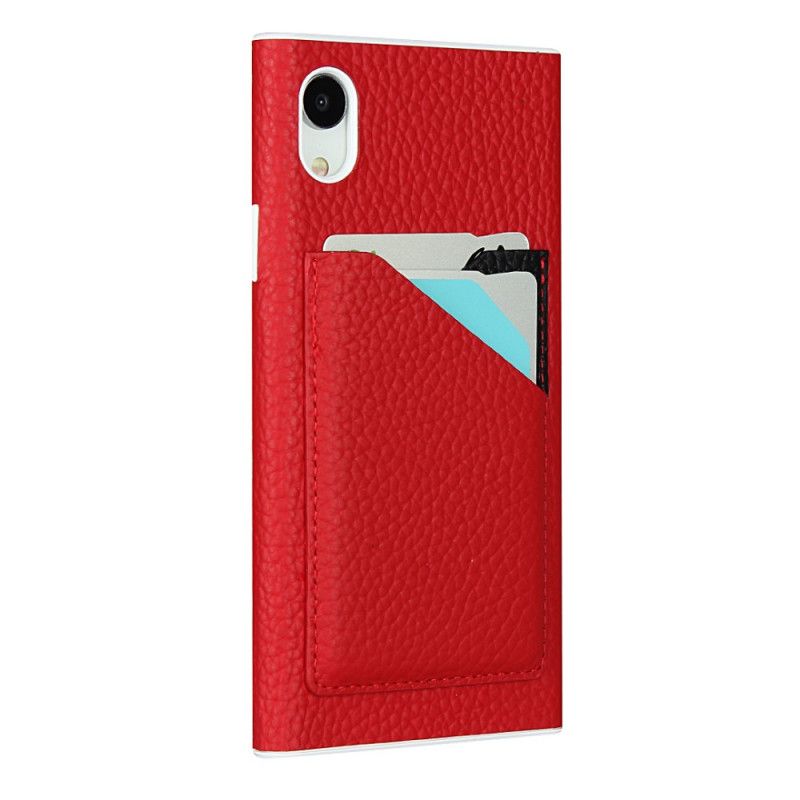 Cover Hoesje iPhone XR Grijs Zwart Telefoonhoesje Kaarthouder Van Echt Lychee Leer Met Lanyard