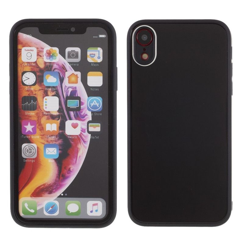 Cover Hoesje iPhone XR Rood Zwart Telefoonhoesje Glazen Achterkant En Siliconen Randen