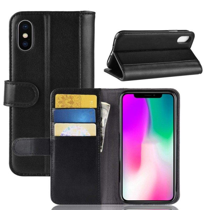 Flip Case Leren iPhone XR Bruin Zwart Splitleer