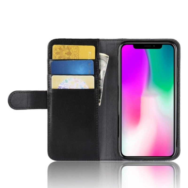 Flip Case Leren iPhone XR Bruin Zwart Splitleer