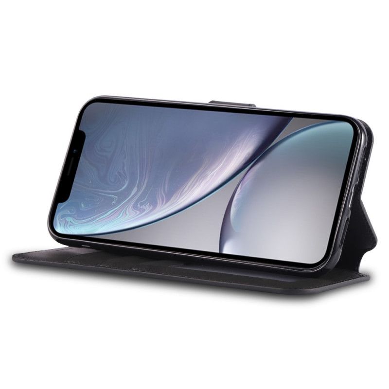 Flip Case Leren iPhone XR Grijs Zwart Leereffect Azns