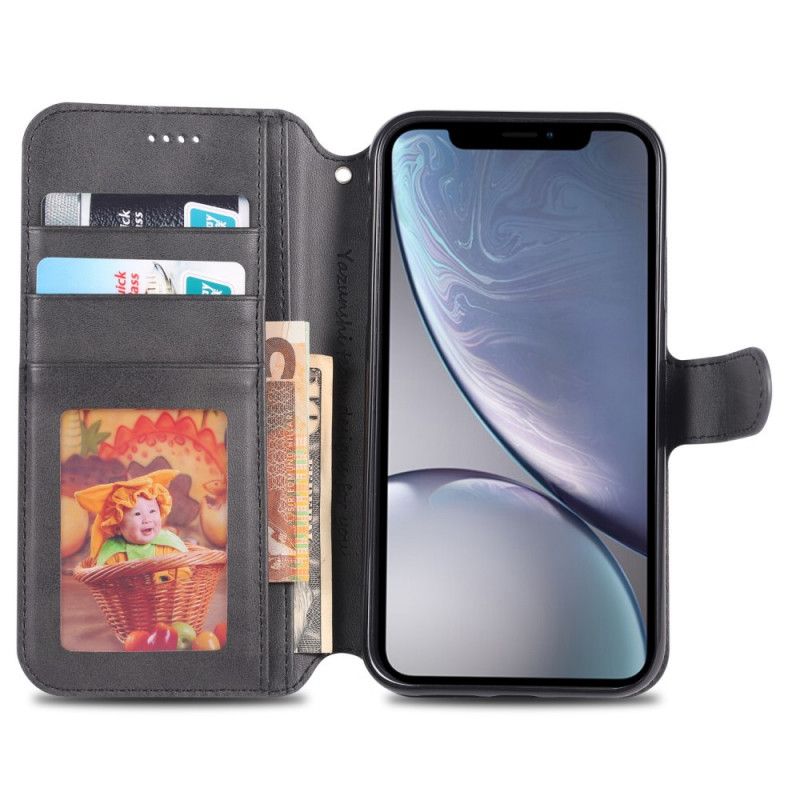 Flip Case Leren iPhone XR Grijs Zwart Leereffect Azns