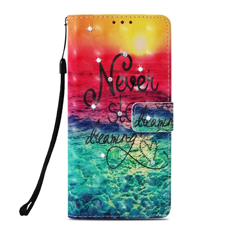 Flip Case Leren iPhone XR Stop Nooit Met Dromen Met Diamanten