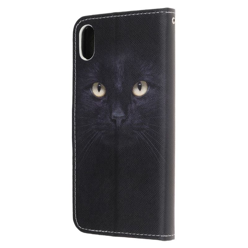 Flip Case Leren iPhone XR Zwarte Kattenogen Met String