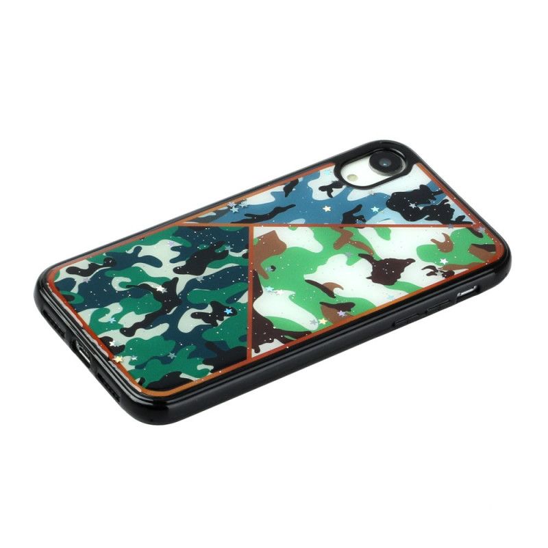 Hoesje iPhone XR Bruin Groen Camouflage Van Siliconen En Epoxy Marmer