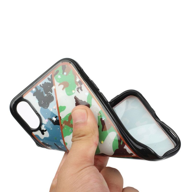 Hoesje iPhone XR Bruin Groen Camouflage Van Siliconen En Epoxy Marmer