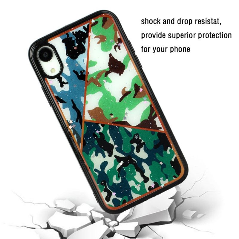 Hoesje iPhone XR Bruin Groen Camouflage Van Siliconen En Epoxy Marmer